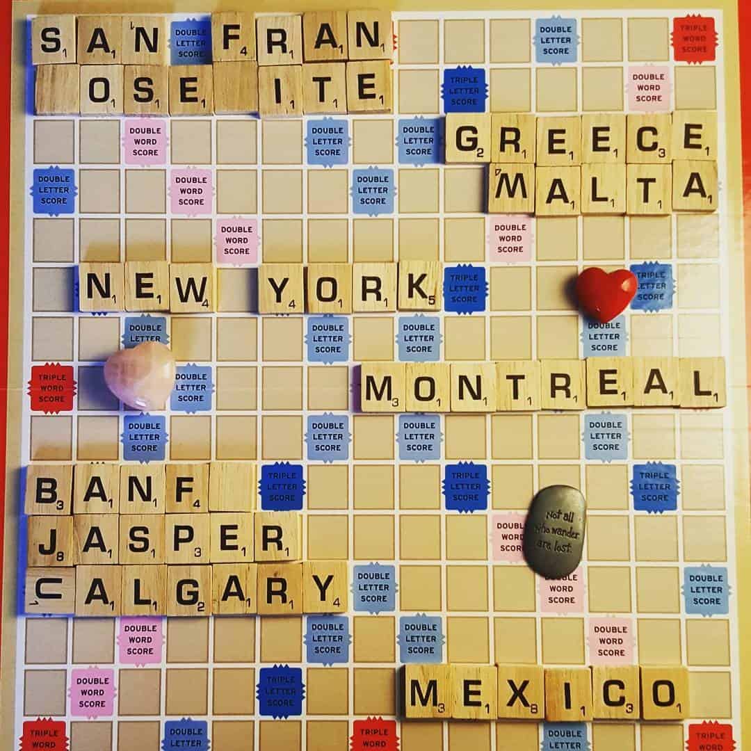 scrabble board of future travel destinations for blogging