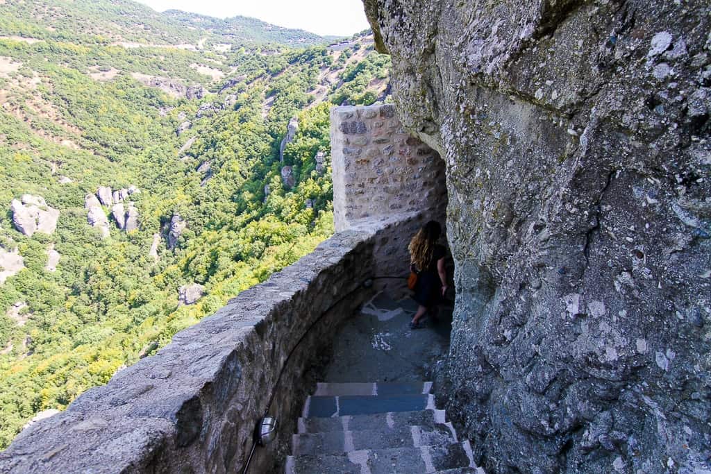 The winding staircase to get to and from the Holy Trinity Monastery at the Meteora Monasteries The winding staircase to get to and from the Holy Trinity Monastery at the Meteora Monasteries