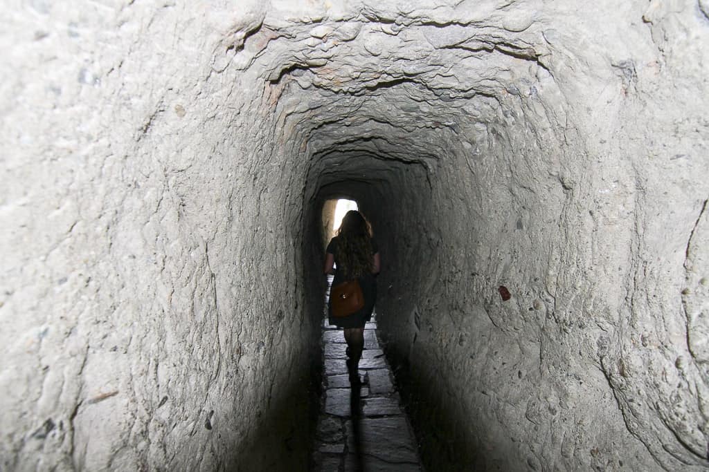 Passing through the tunnel to start hiking up to the Great Meteoron Monastery