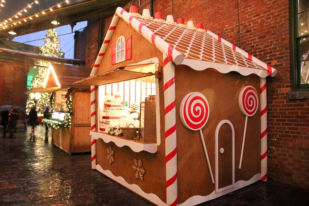 Gingerbread houses as part of Toronto Christmas Market decorations