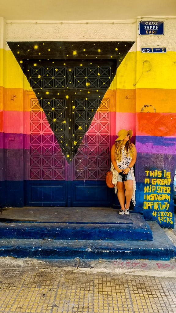 Posing with Street Art in Athens