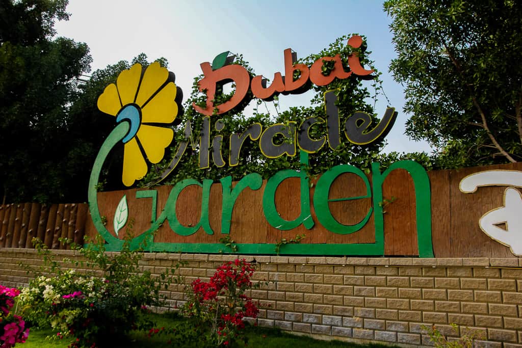 Entrance sign at the Dubai Miracle Garden
