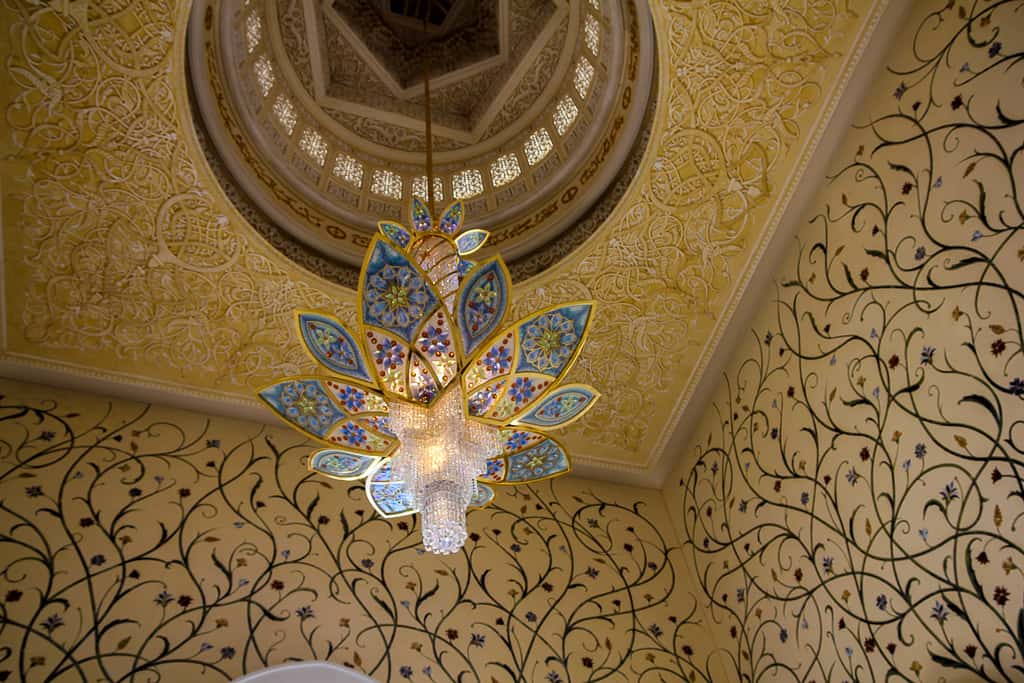 One of the seven crystal chandeliers in the Grand Mosque