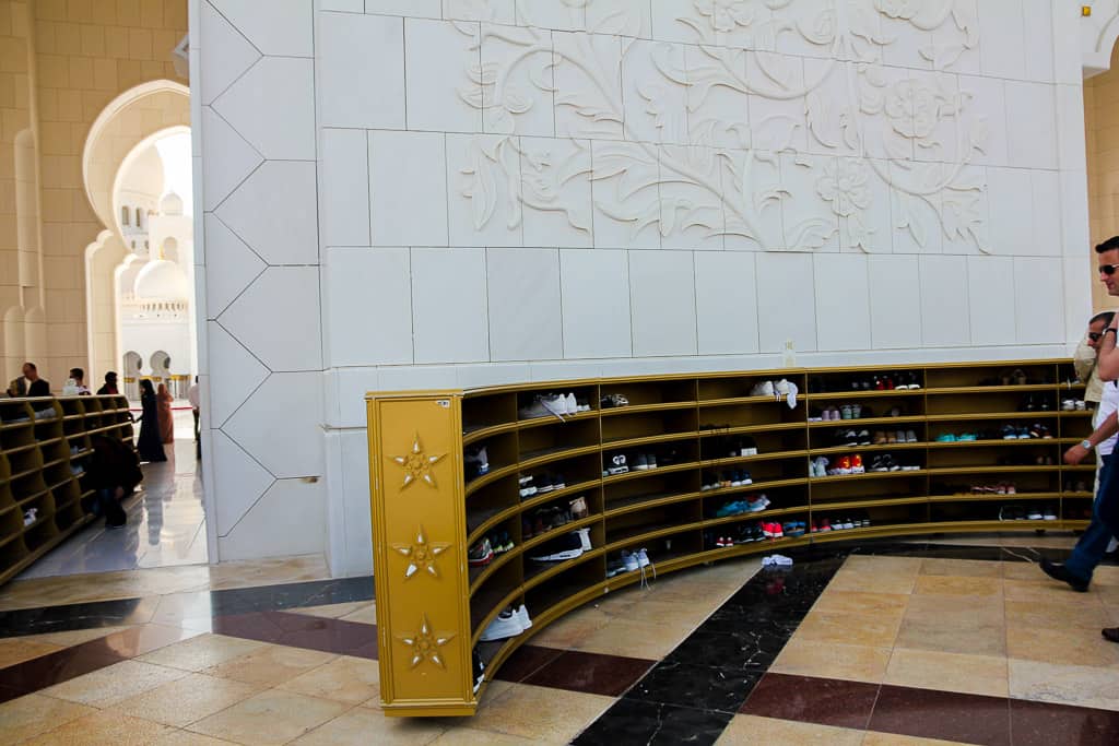 The shoe racks where you have to leave your shoes before entering the mosque The shoe racks where you have to leave your shoes before entering the mosque