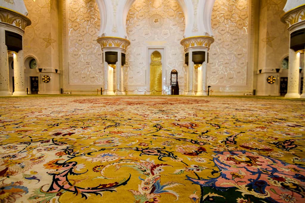 Details of the stunning carpet inside the main prayer hall