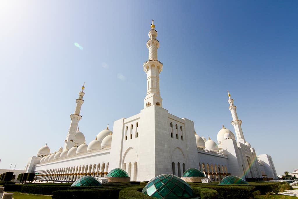 The green domes around the grounds of the Sheikh Zayed Grand Mosque