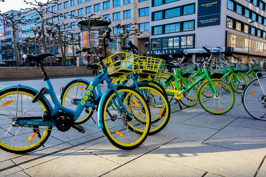 Colorful bikes around Frankfurt