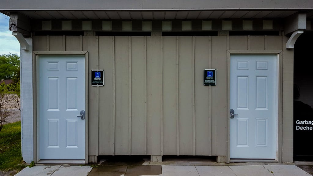 The showers. The code can be found inside the manual provided in your tent.