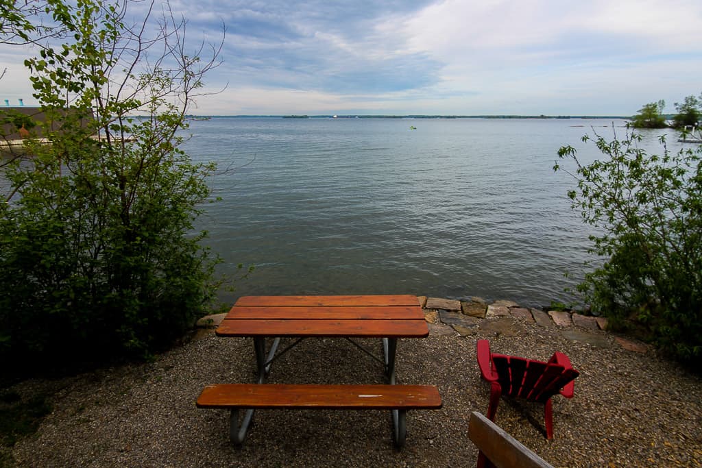 The view we had of the lake quite literally outside of our door + the picnic table and a Muskoka chair The view we had of the lake quite literally outside of our door + the picnic table and a Muskoka chair