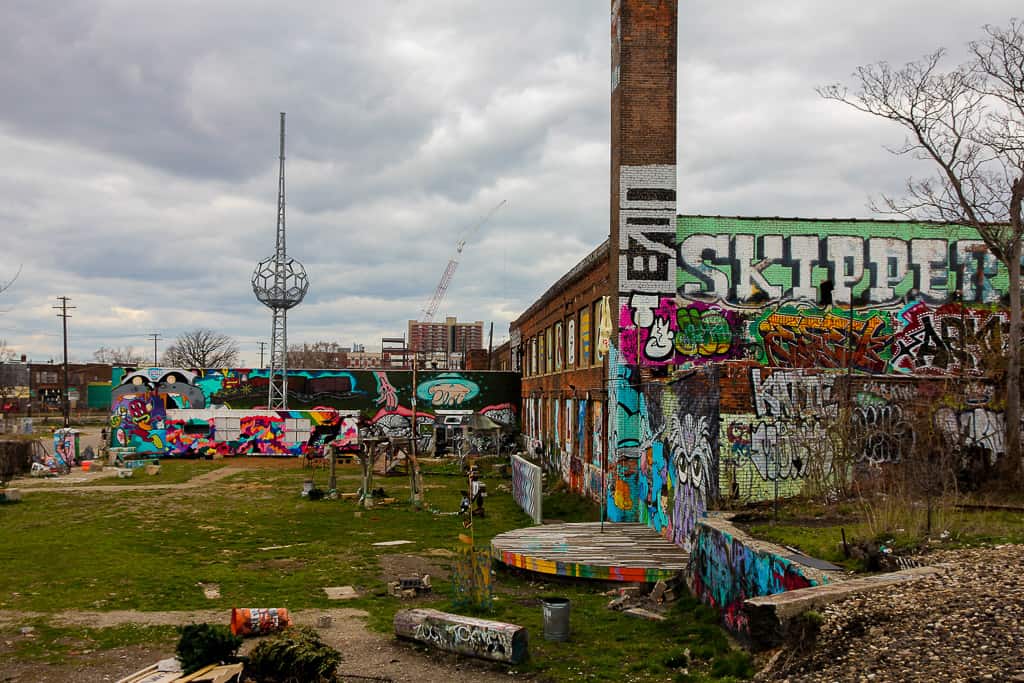 The view of Lincoln Street Art Park from the train tracks