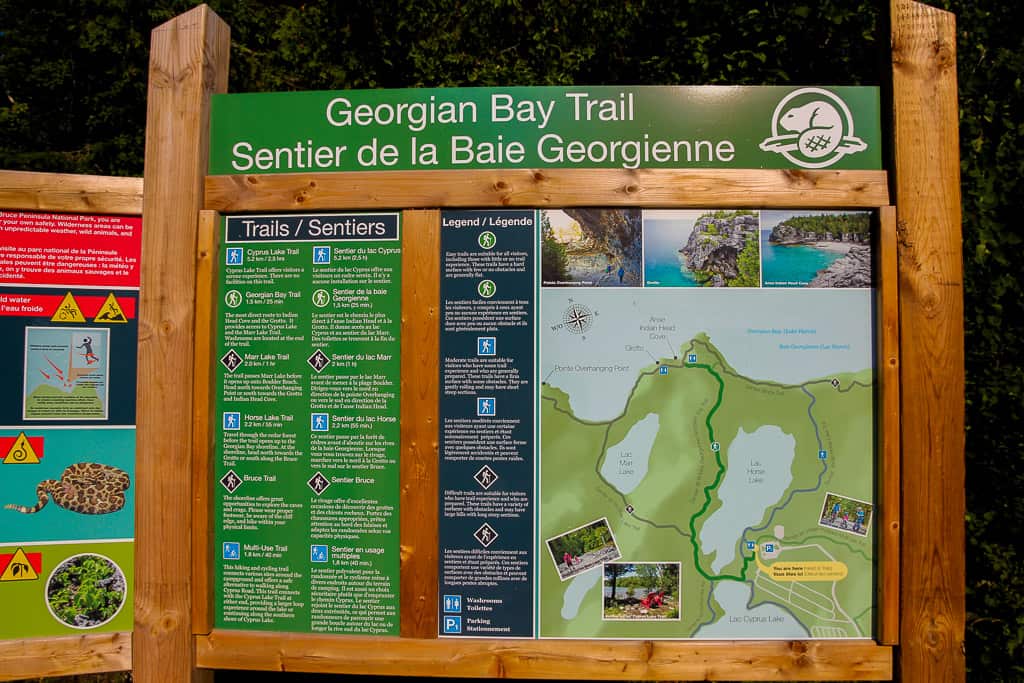 Map of the available trails near the Tobermory Grotto Map of the available trails near the Tobermory Grotto