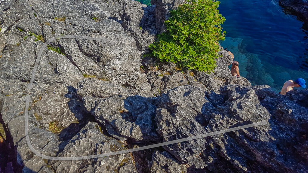 Climbing down Tobermory Grotto