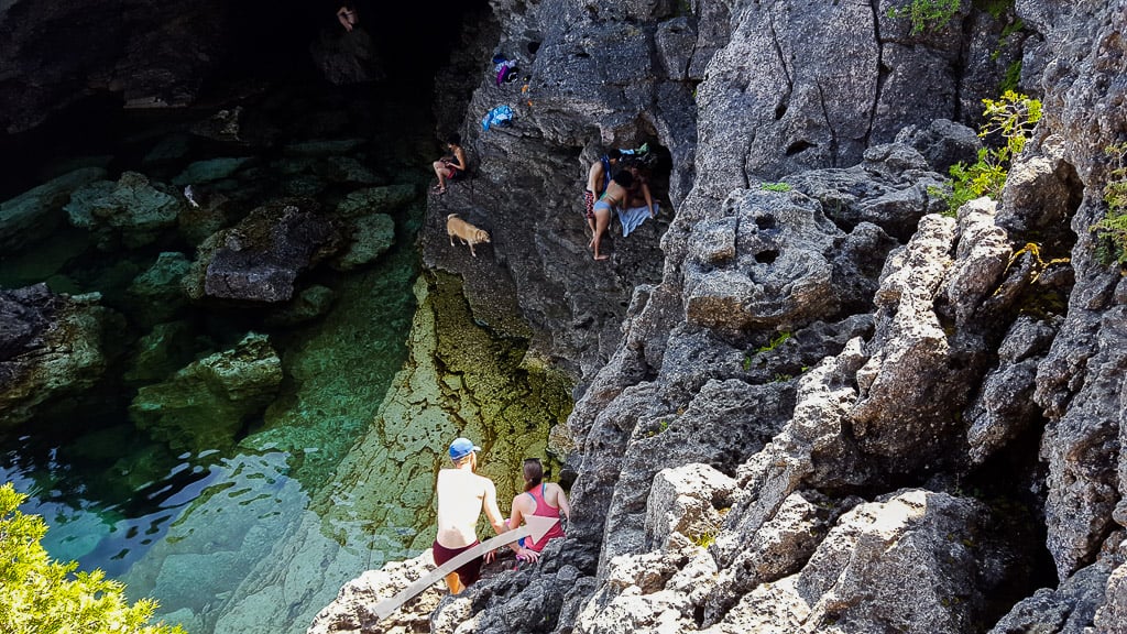 Climbing down Tobermory Grotto