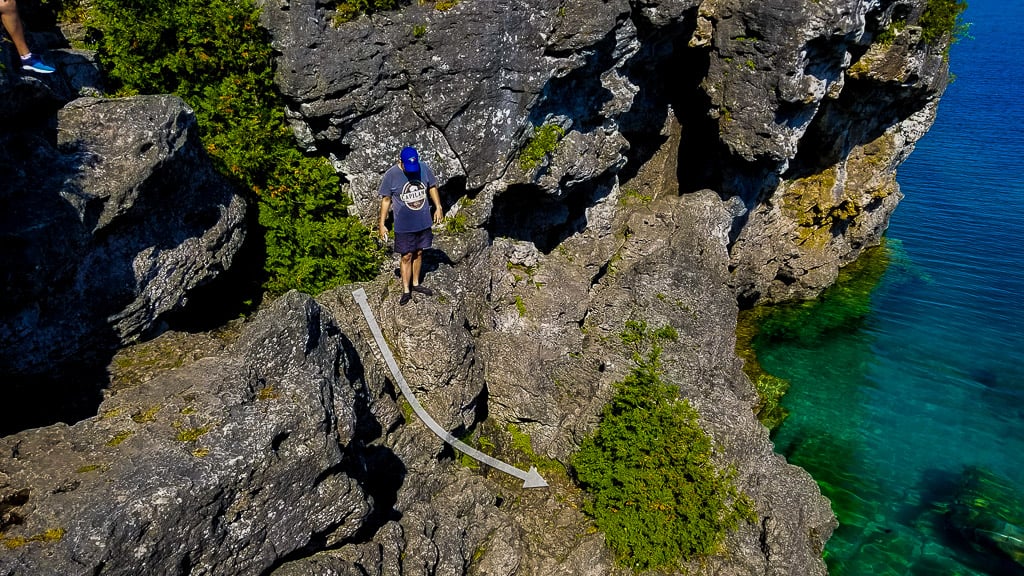 Climbing down Tobermory Grotto Climbing down Tobermory Grotto