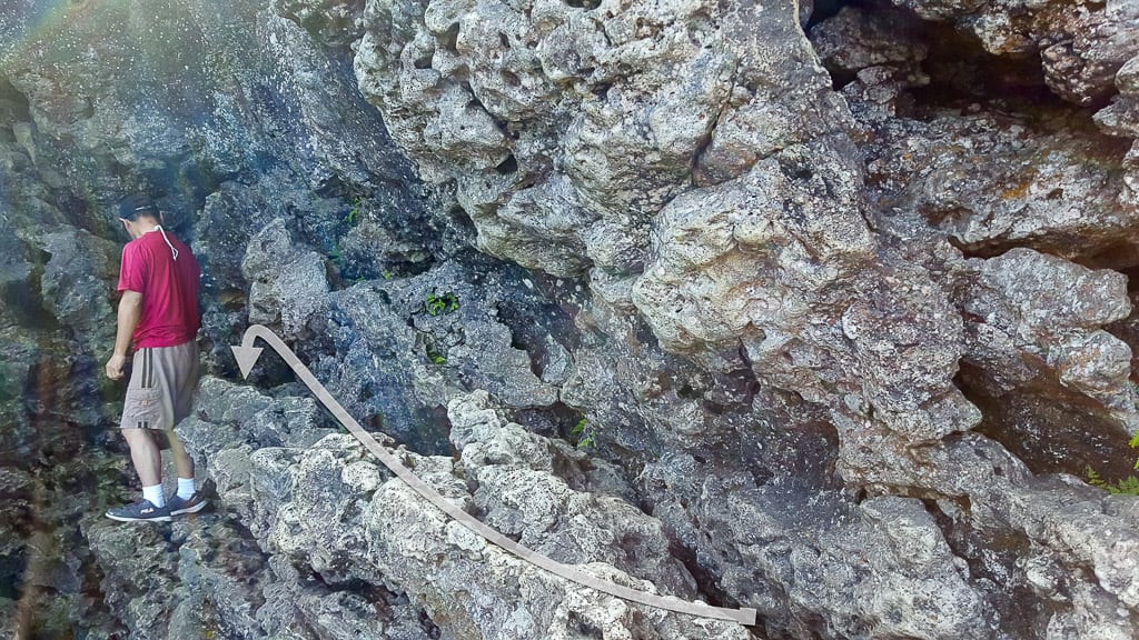 Climbing down Tobermory Grotto