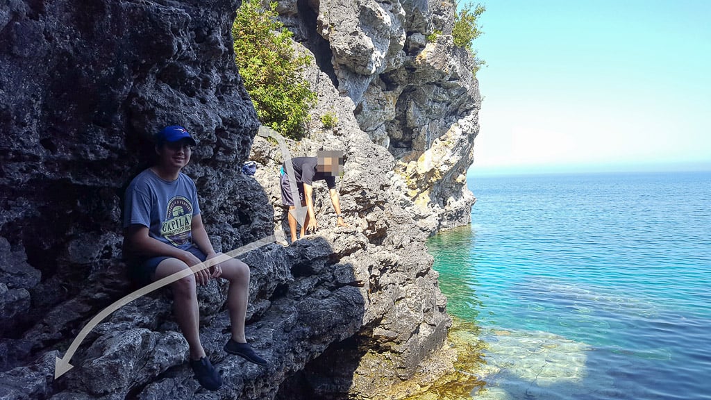 Climbing down Tobermory Grotto