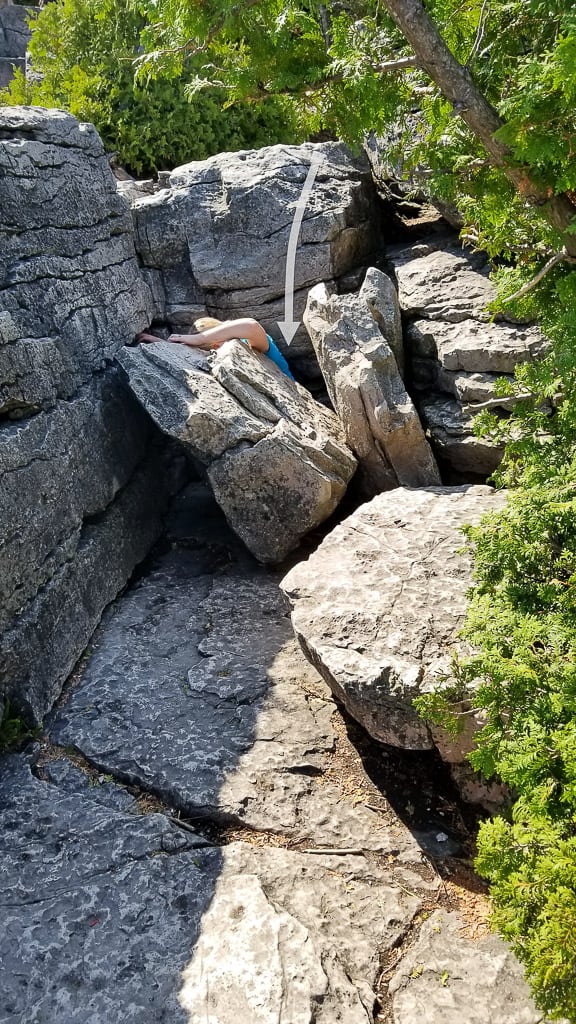 Climbing down to the Tobermory Grotto