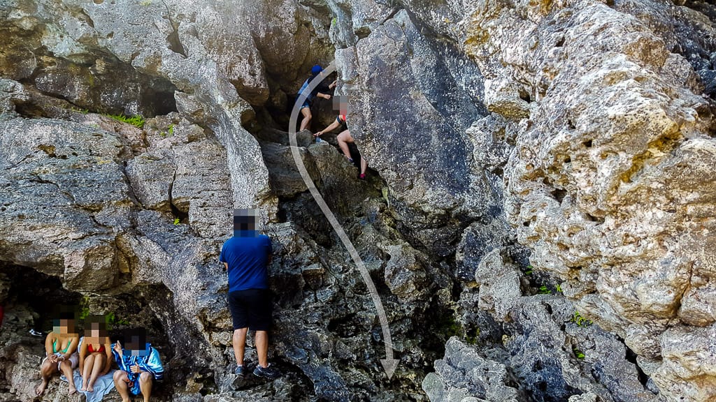 Climbing down the Tobermory Grotto