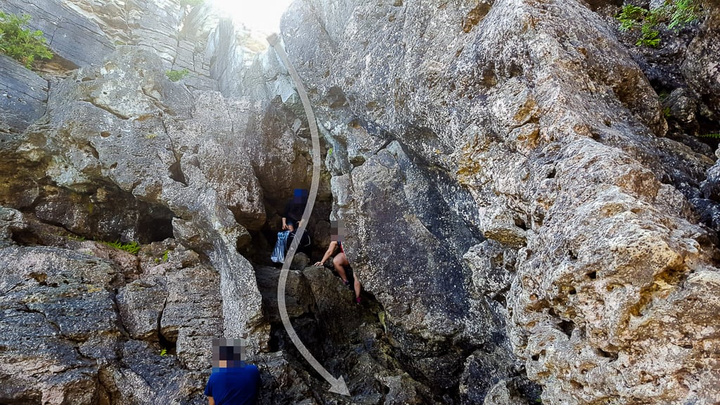 Climbing down the Tobermory Grotto