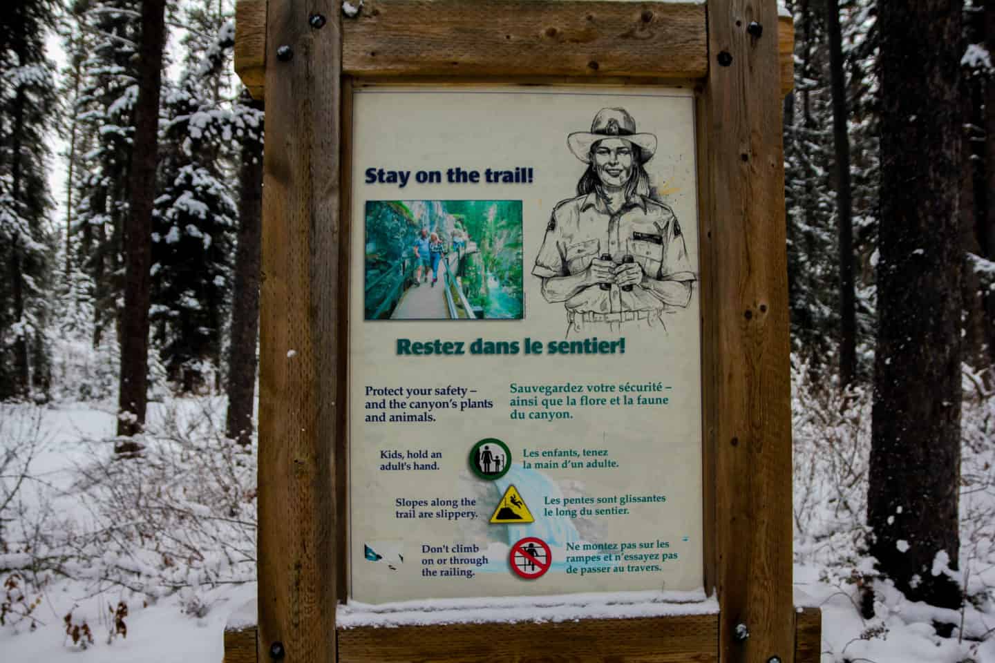 Staying on the trail is important for hiking the Johnston Canyon