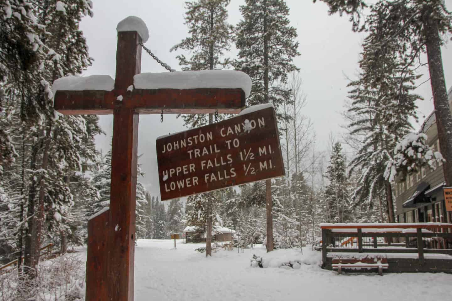 Start of the trail heads for hiking Johnston Canyon