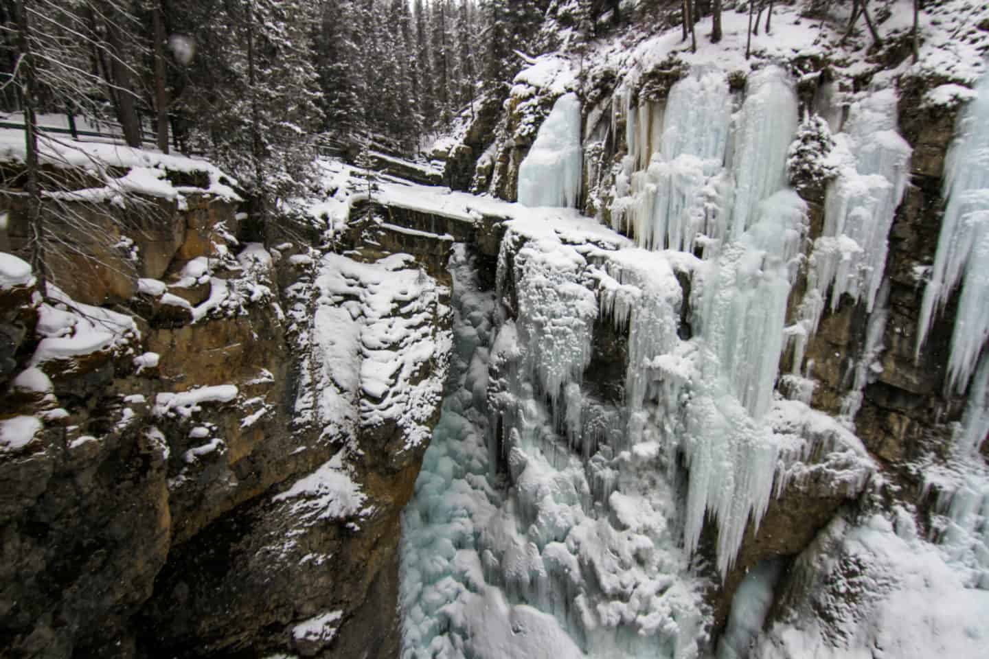 The lookout point for the Upper Falls from the platform is part of Hiking Johnston Canyon