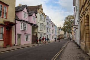 The colorful houses of Holywell Street in Oxford