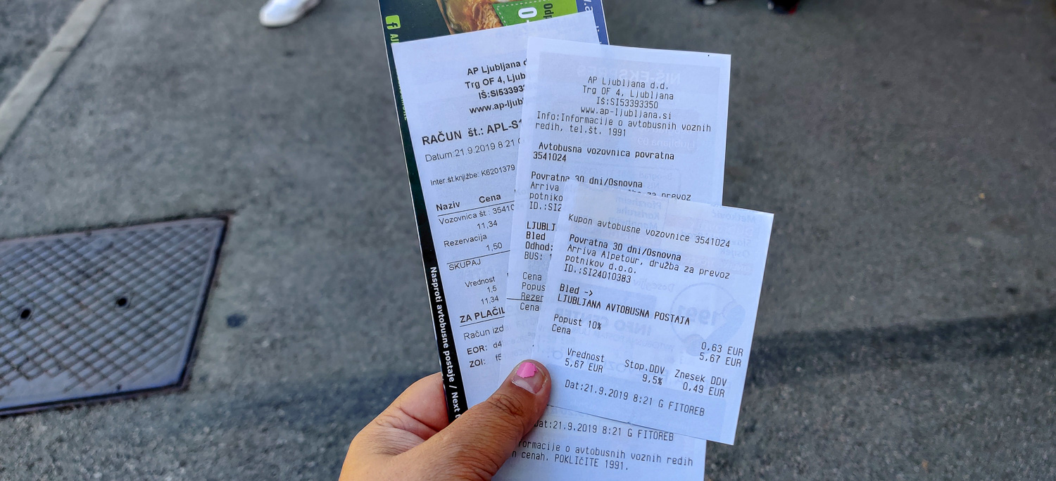 Picture of bus tickets from Ljubljana to Lake Bled