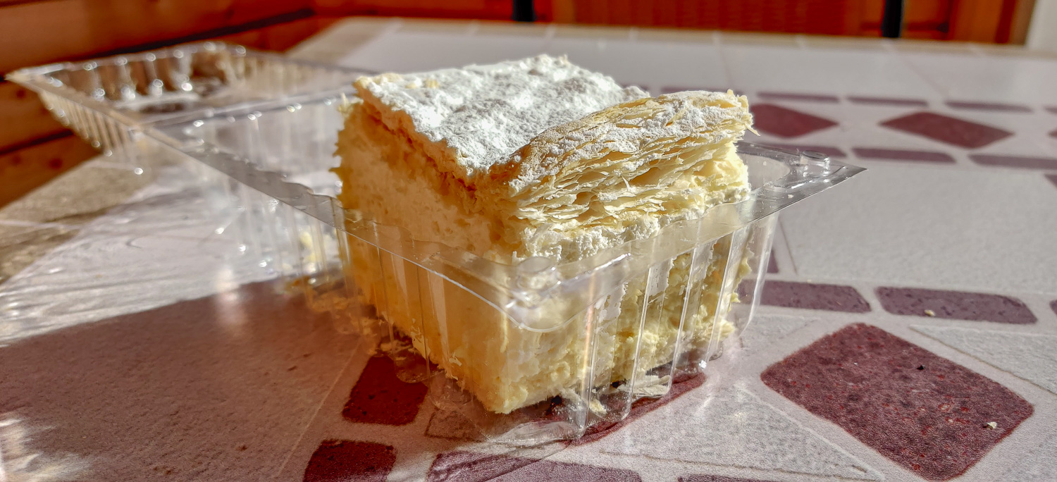 Bled Cream Cake in a plastic container