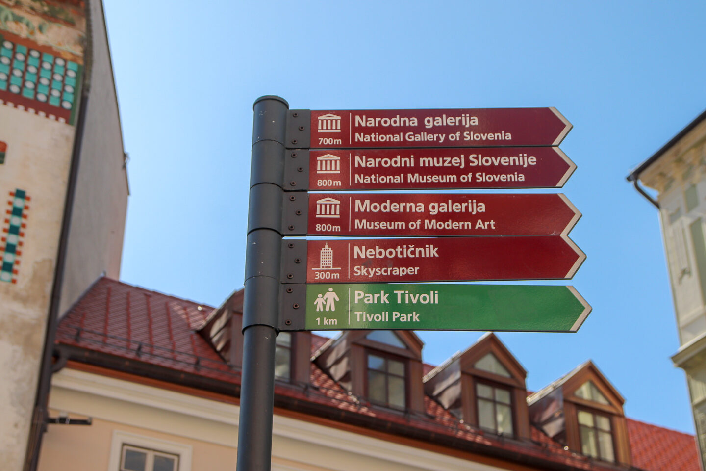 Direction signs of the things to see in Ljubljana